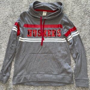 PINK Victoria's Secret Gray and Red Huskers Hoodie